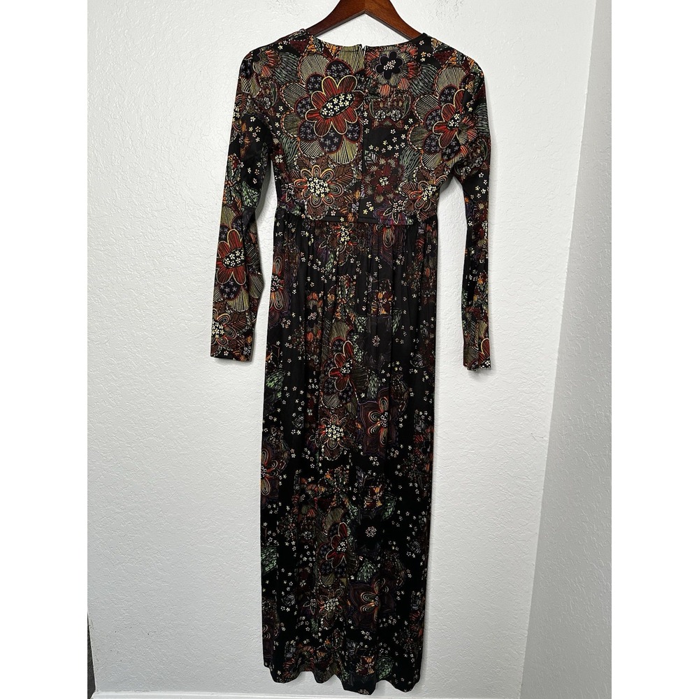 Vintage Lord & Taylor Black Colorful Folk Floral Maxi Dress Front Slits - Picture 3 of 6